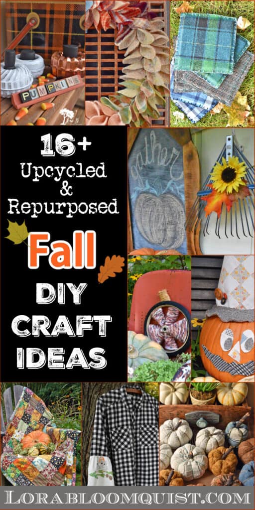 Photo collage of Fall upcycling craft ideas for autumn and Halloween.