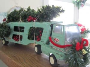 Vintage Toy Trucks decorated for Christmas