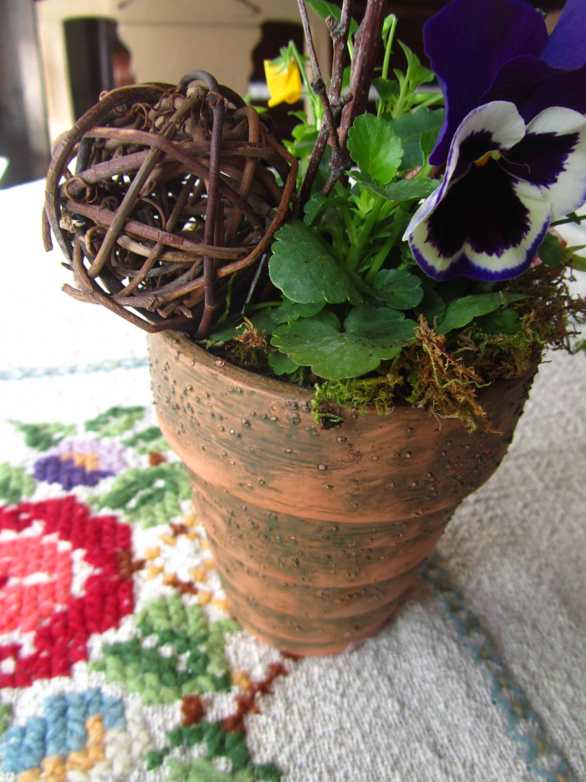 Grapevine sphere in potted plant.