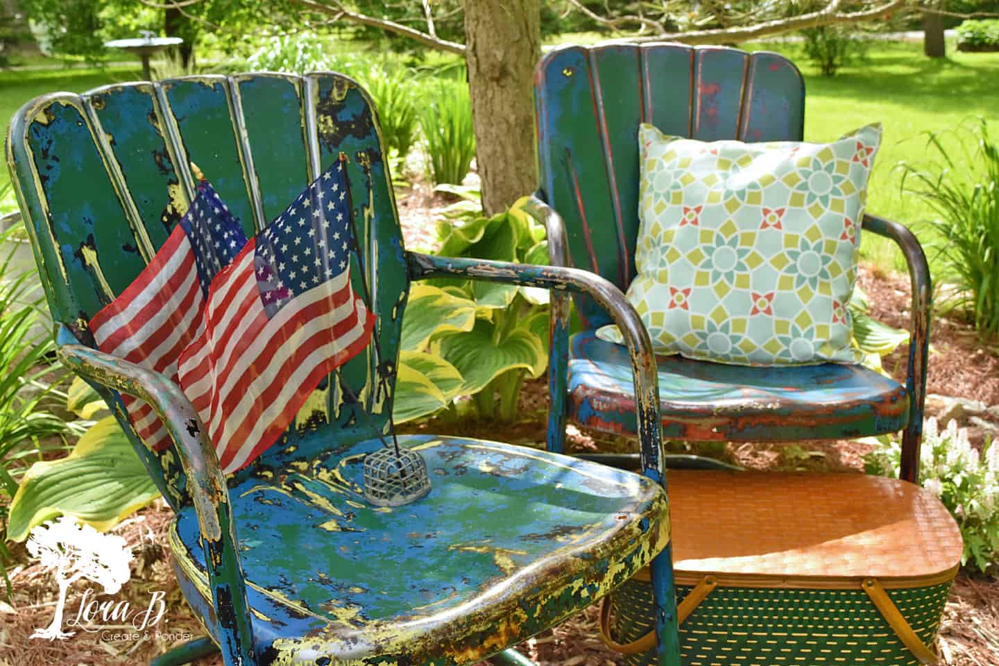 vintage blue lawn chairs