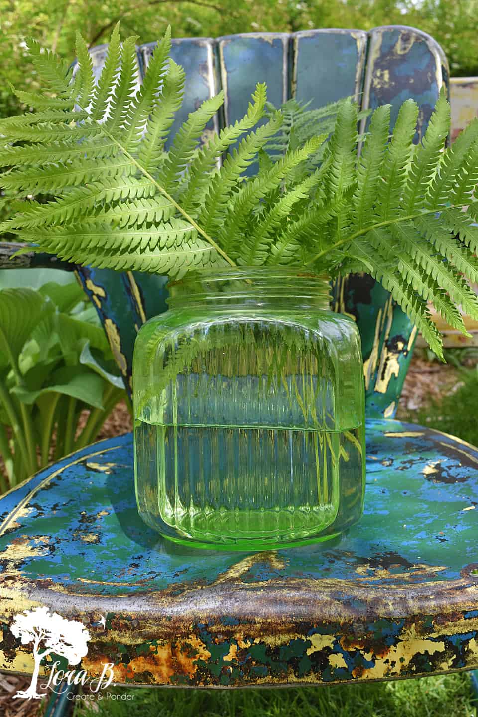 Ferns on a vintage blue metal chair