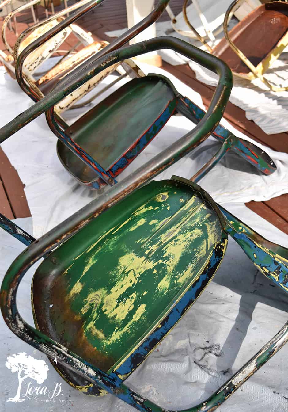 vintage lawn chairs upside down