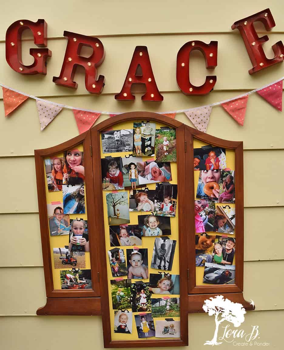 Old dresser mirror as photo display