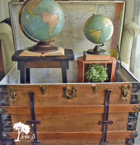 Globes in an antique trunk