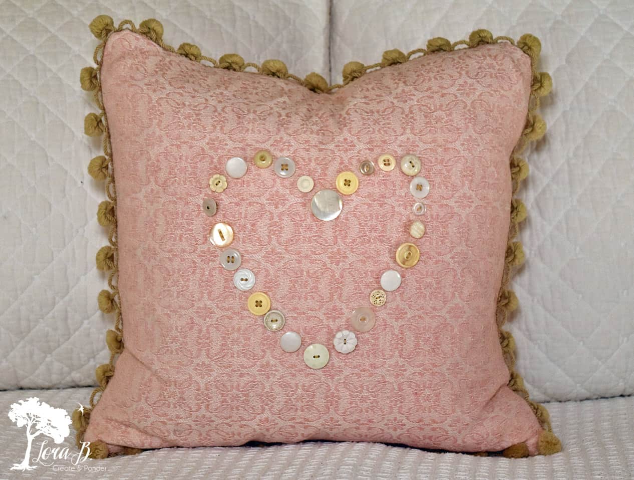 Vintage Button Heart Pillow