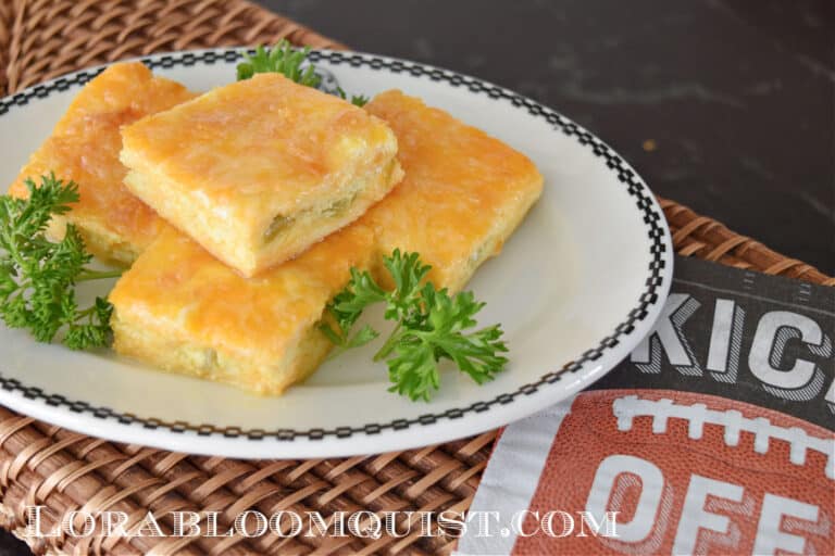Cheese squares with green chilis appetizer.