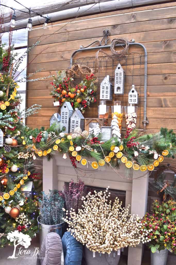 Christmas mantel decorated with fruit slices