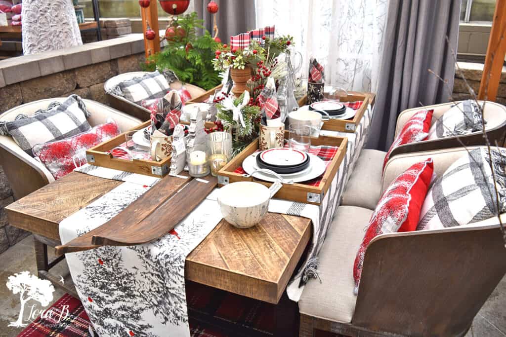 Winter decorated tablescape with plaid