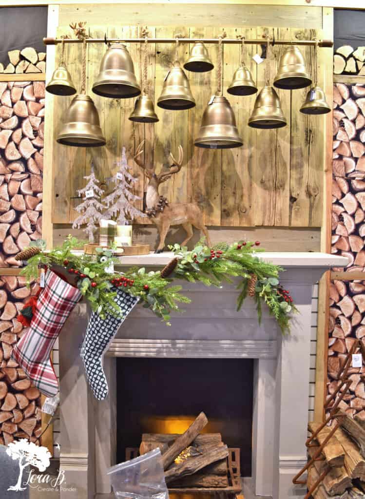 Christmas mantel with brass bells