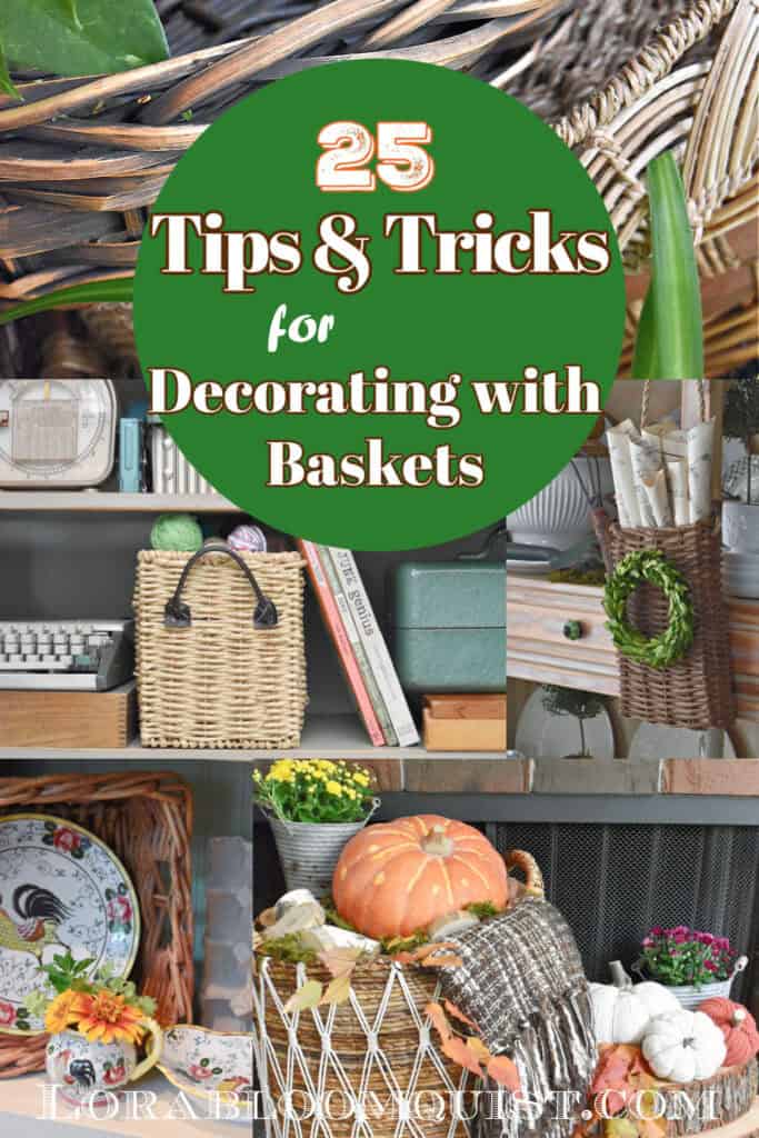 Pictures of different ways to use baskets all over the house.
