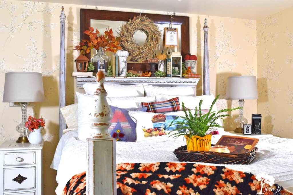 Fall decorated bedroom with natural accents.