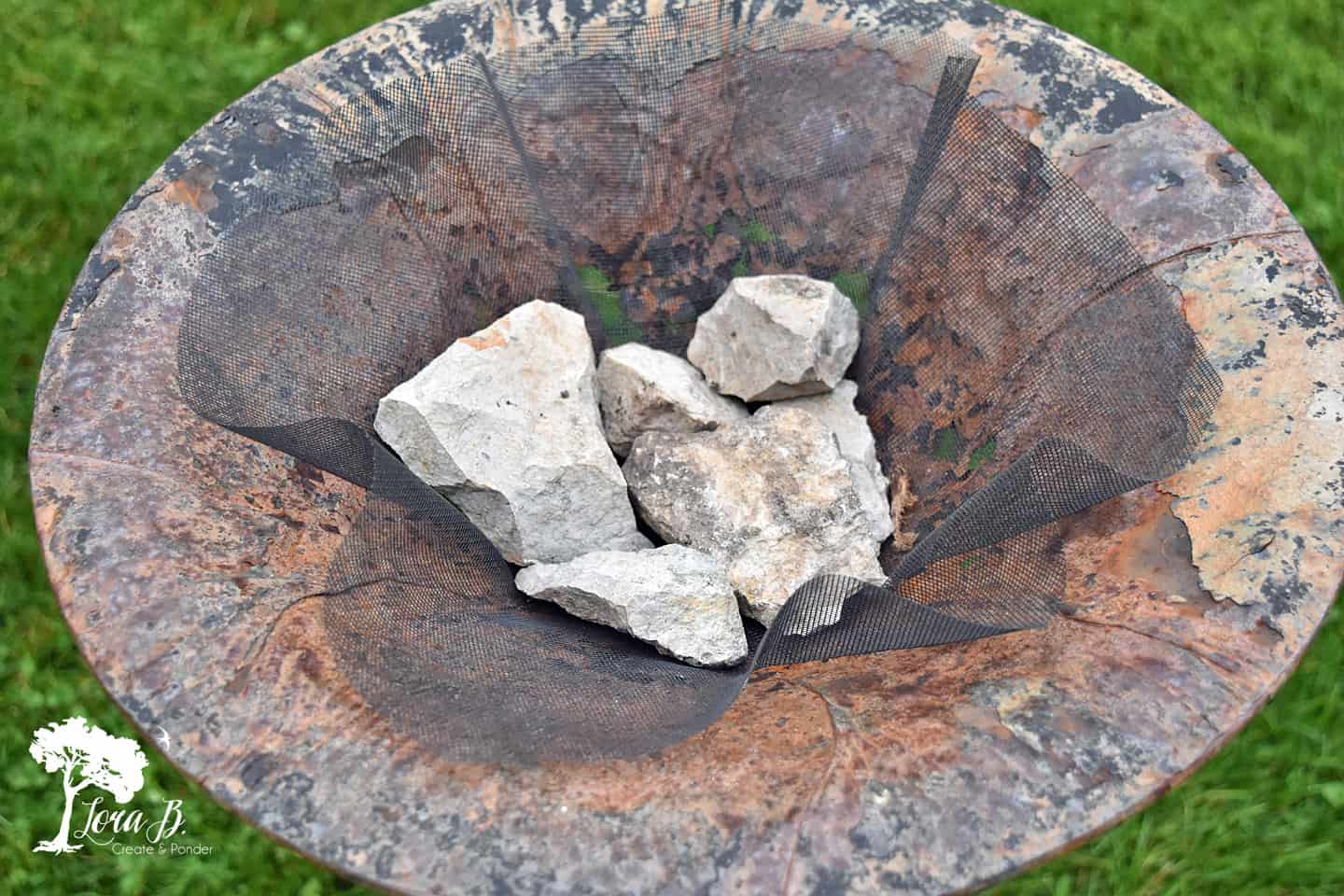 Old birdbath repurposed as planter