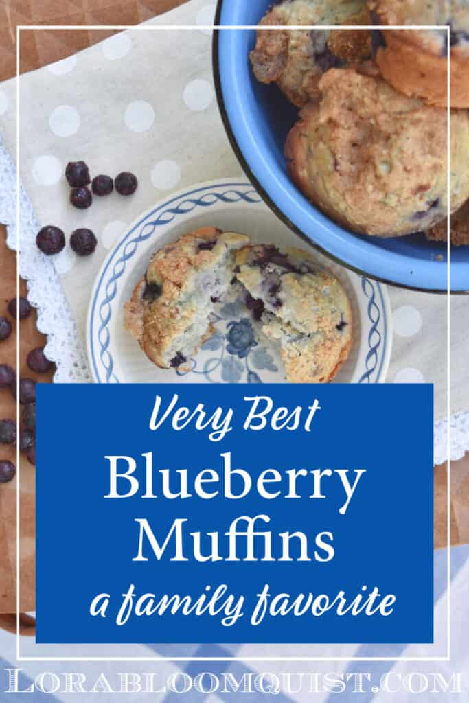 Blueberry muffins in blue bowl