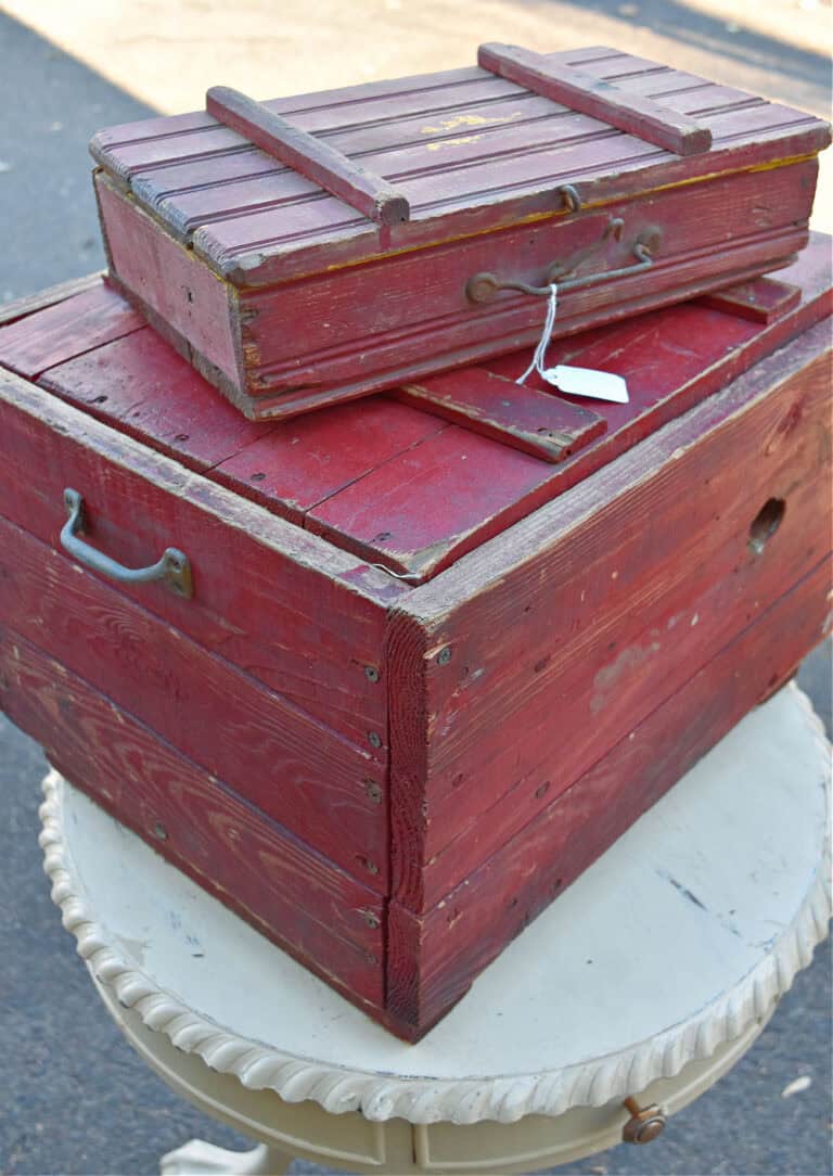 Vintage red wooden boxes.
