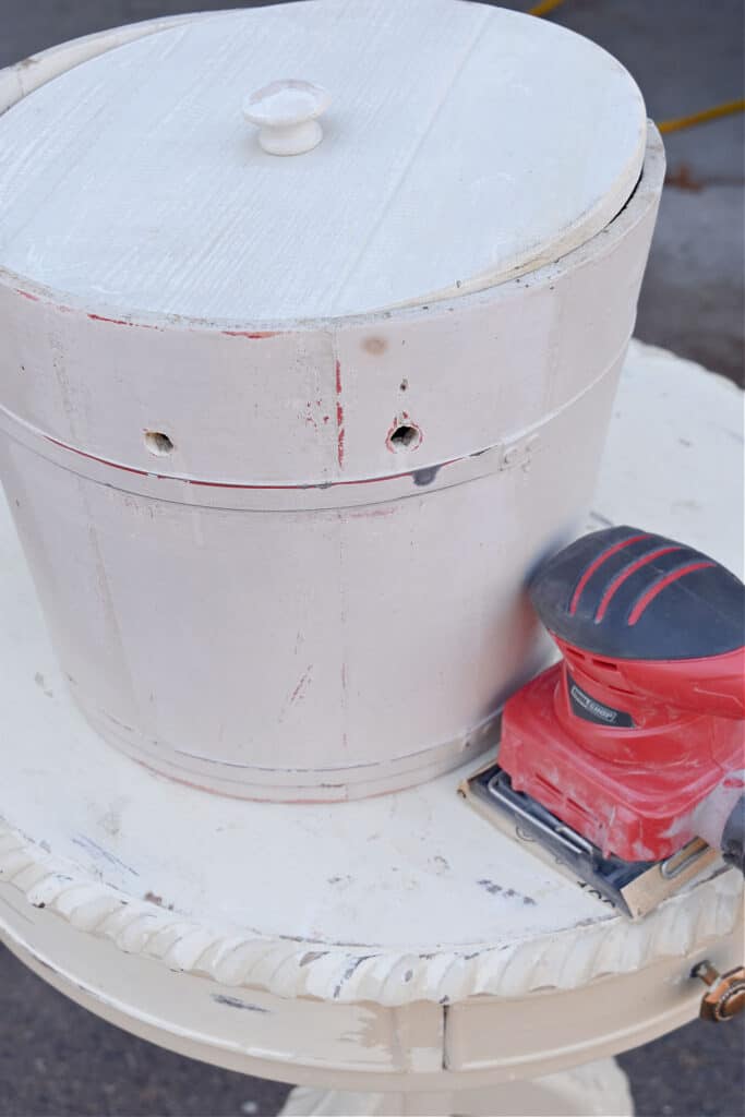 Vintage white wooden bucket