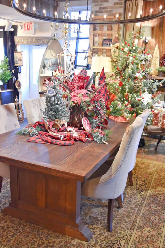 Christmas display in vintage home store.
