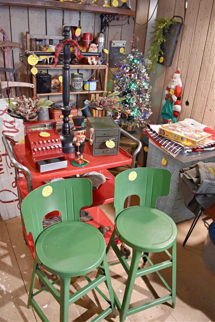 Christmas display in antique store.