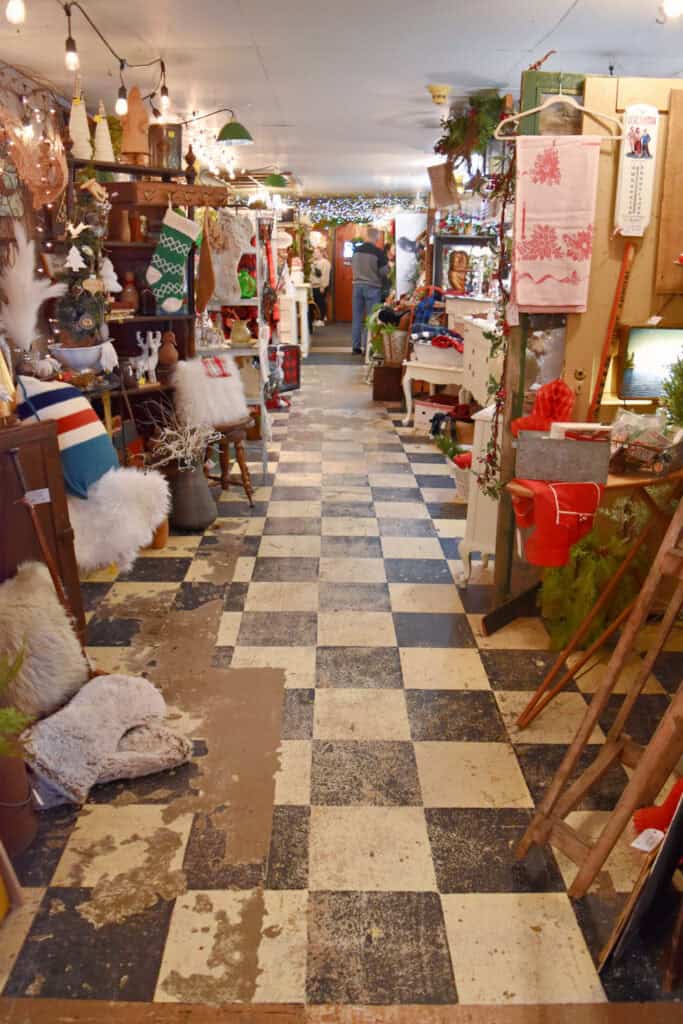 Christmas display in antique store.