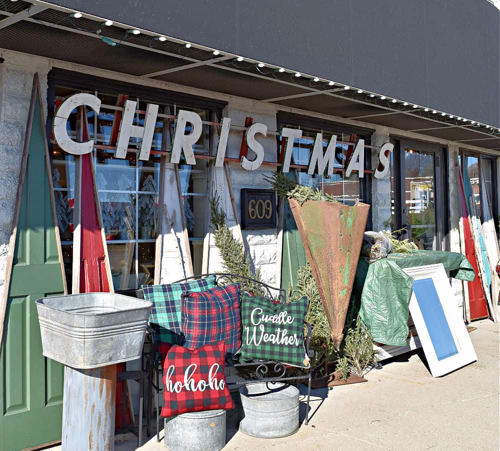 Christmas display in vintage home store.