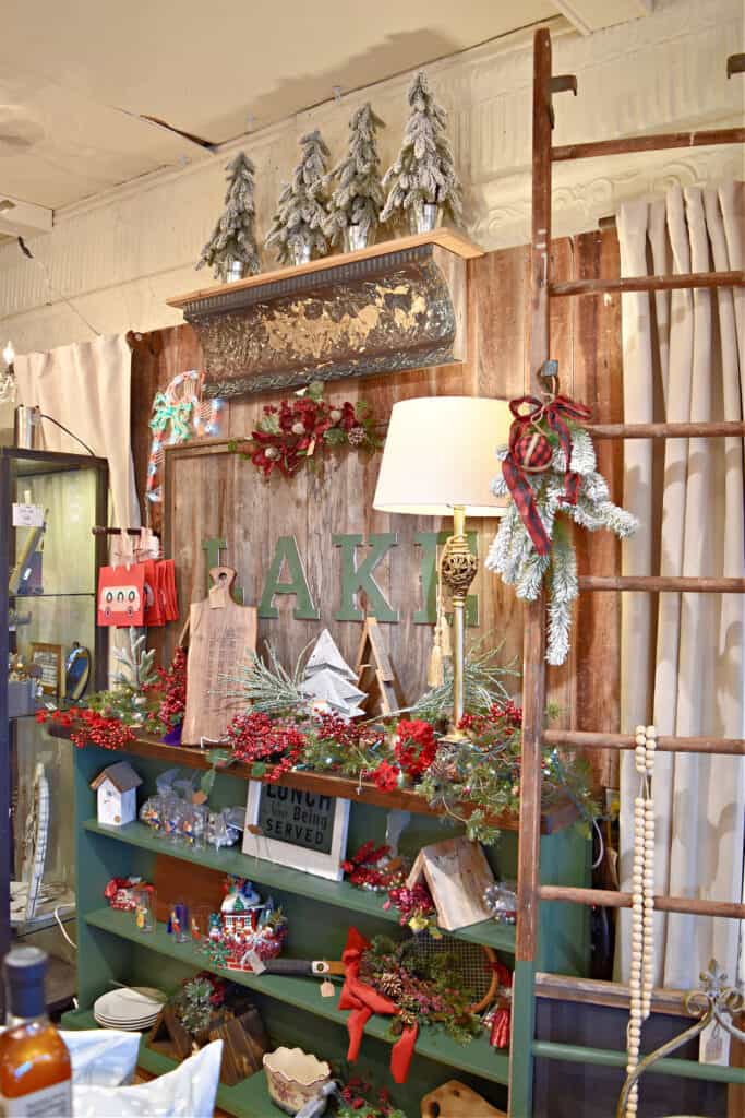 Christmas display in vintage home store.