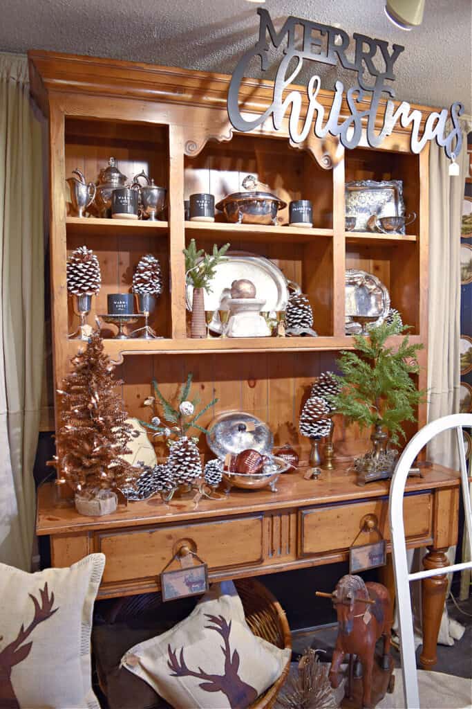 Wooden hutch Christmas display.