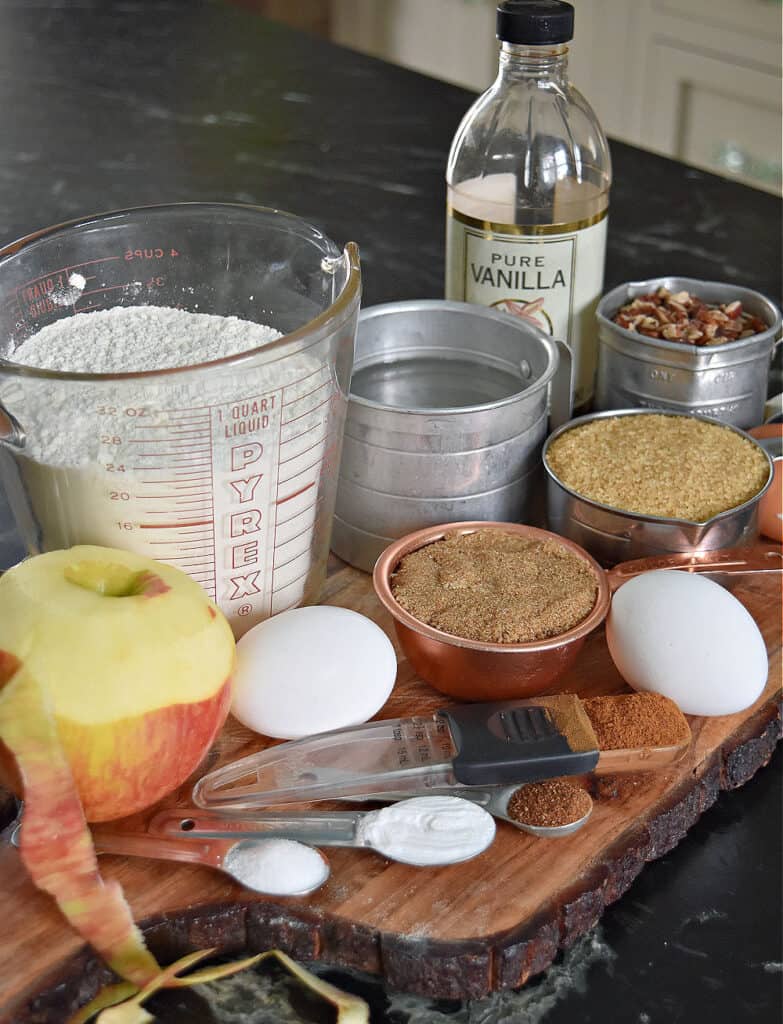 Ingredients for homemade caramel apple cake.
