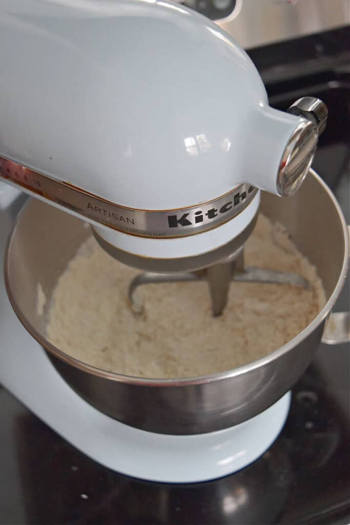Kitchen aid mixer in glacier blue.
