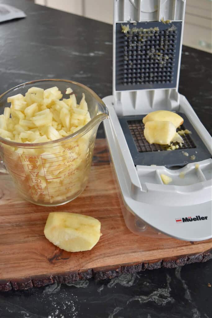 Chopping apples for homemade cake.
