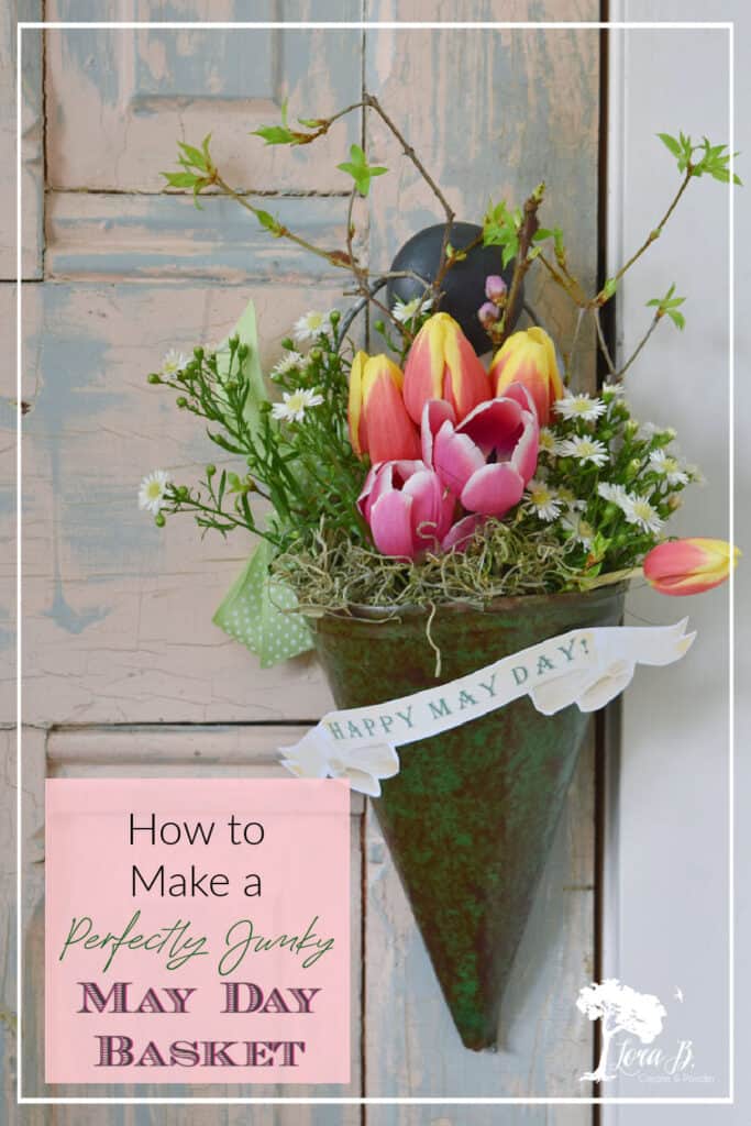 Cemetery cone basket filled with flowers