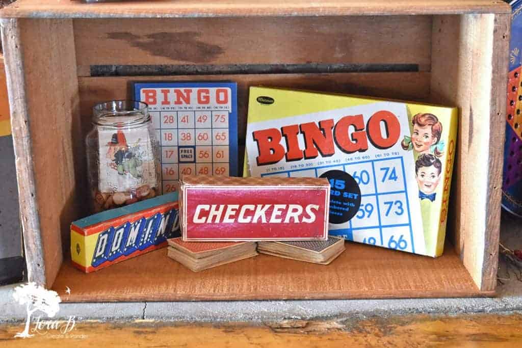 vintage games as cabin decor