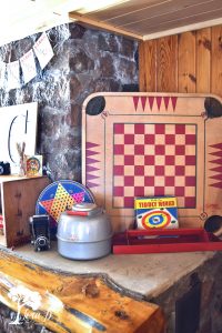 vintage games as cabin decor