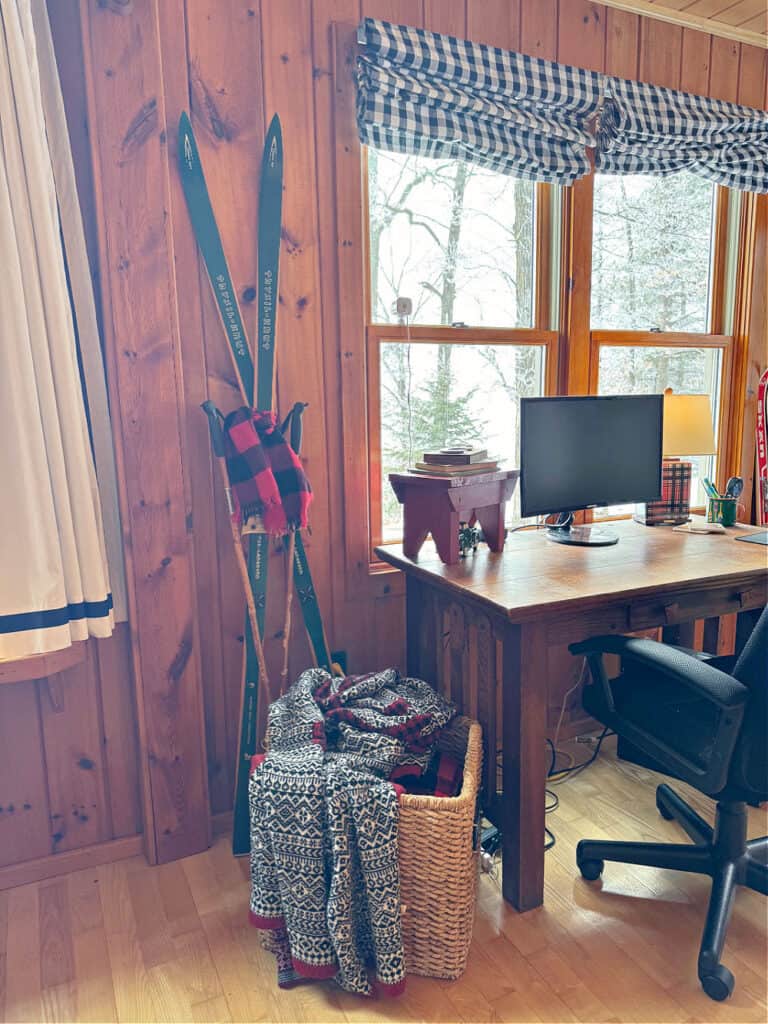 Vintage skis as cozy cabin decor.
