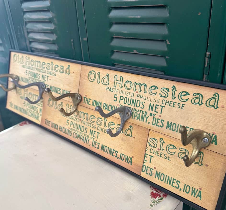 Vintage cheese box graphics get upcycled into nostalgic hooks.