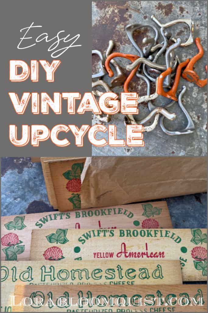 Old hooks and vintage cheese box sides.