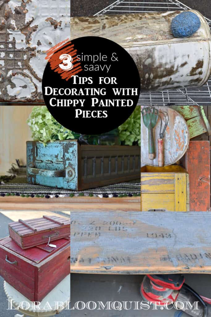 Collage of chippy painted pieces pin.