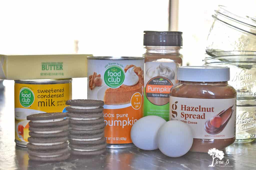 Ingredients for Mini Chocolate Pumpkin Mini Pies.