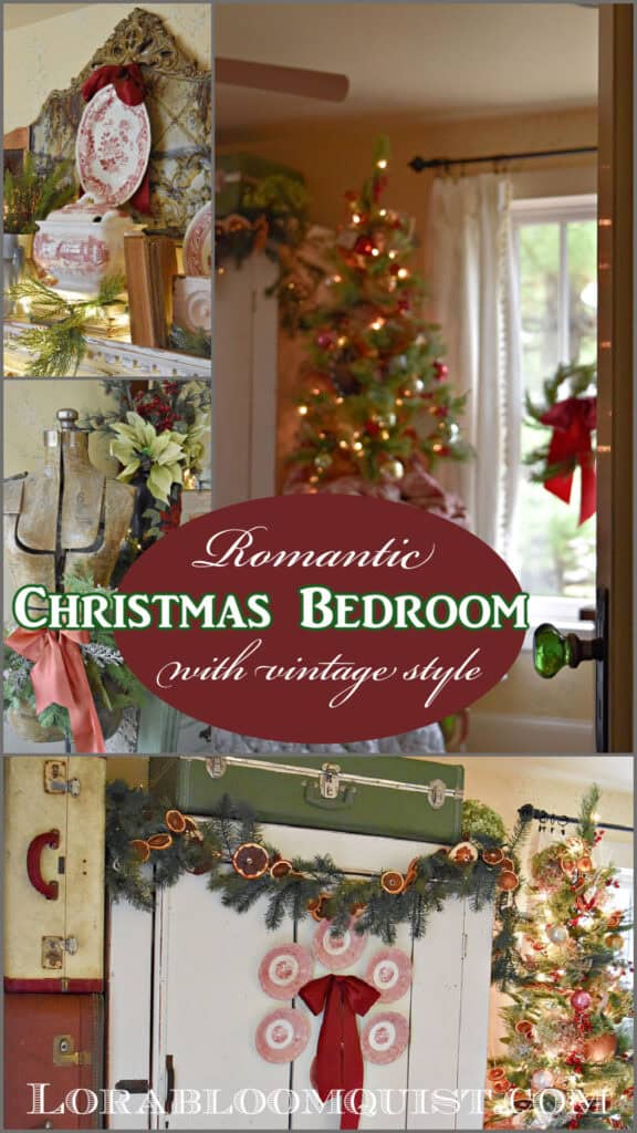 Christmas decorated bedroom with vintage style