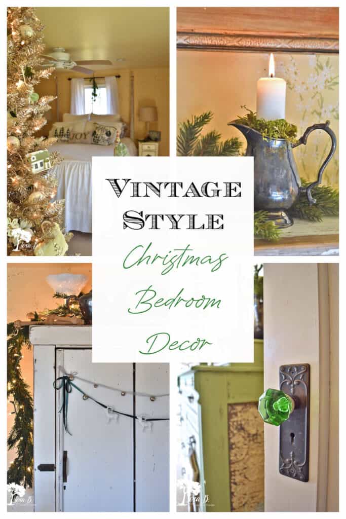 Vintage silver pieces decorate a very vintage Christmas Decorated bedroom.