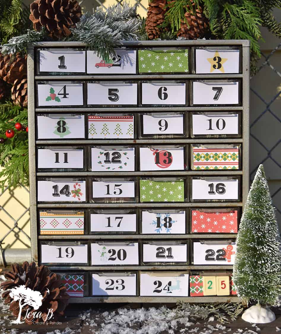 Repurposed Small Parts Organizer Advent Calendar