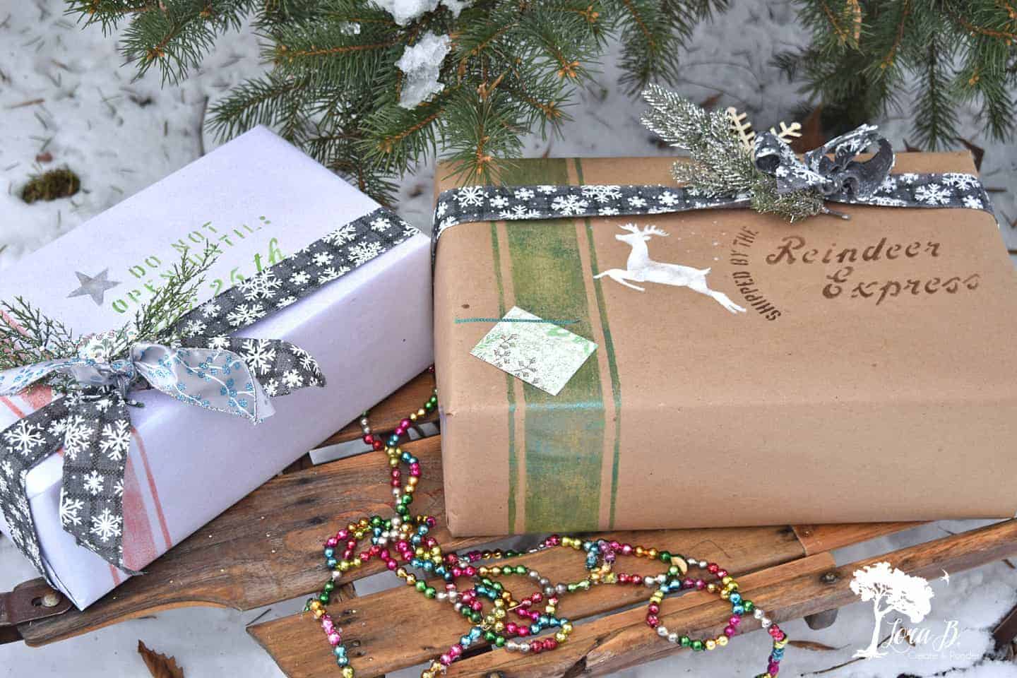Christmas gift wrapping ideas with stencils