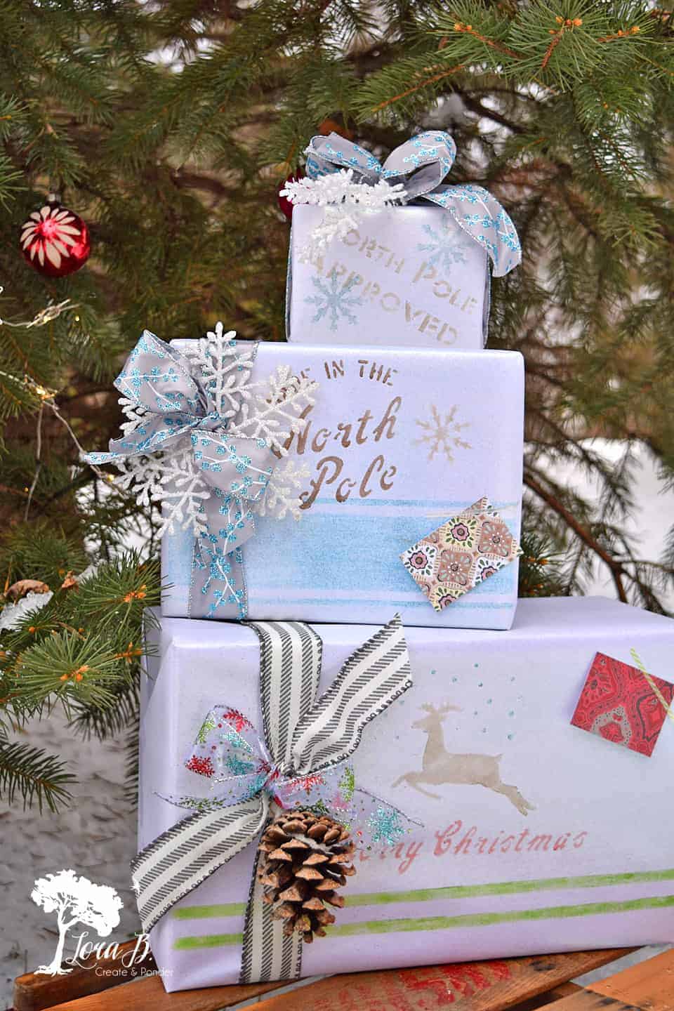 Christmas gift wrapping ideas with stencils