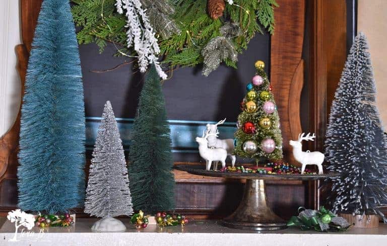 Christmas Mantel with Bottle Brush Trees - Lora Bloomquist~Create & Ponder