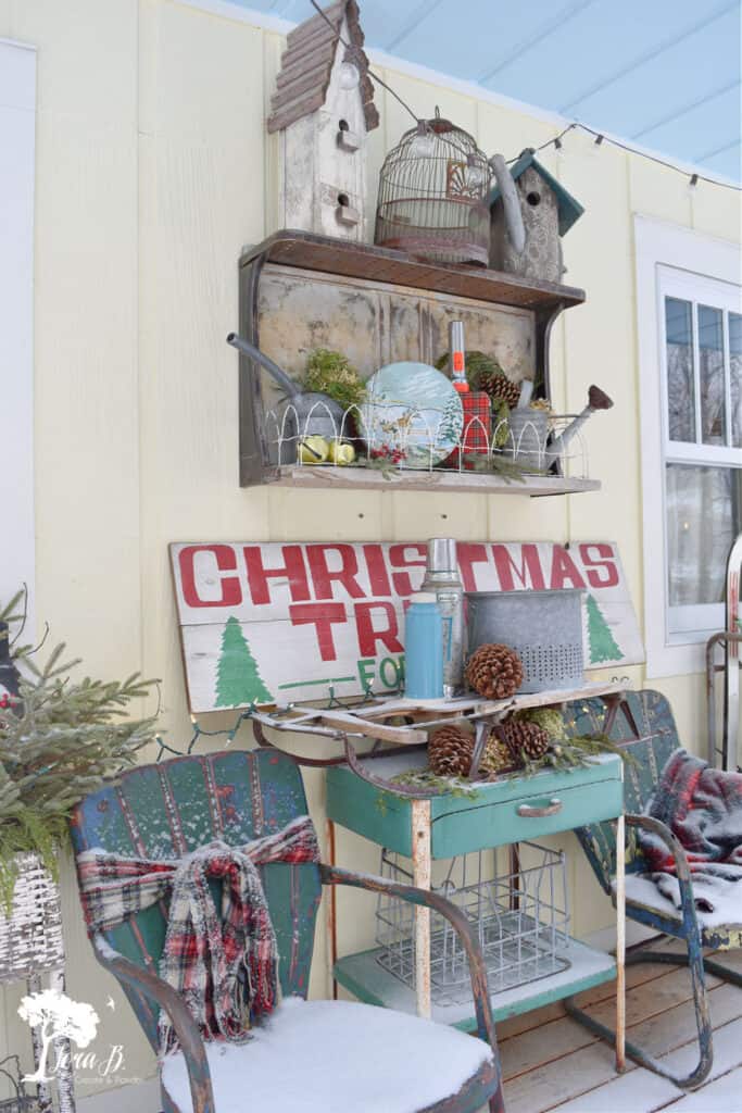 Vintage decor on winter porch