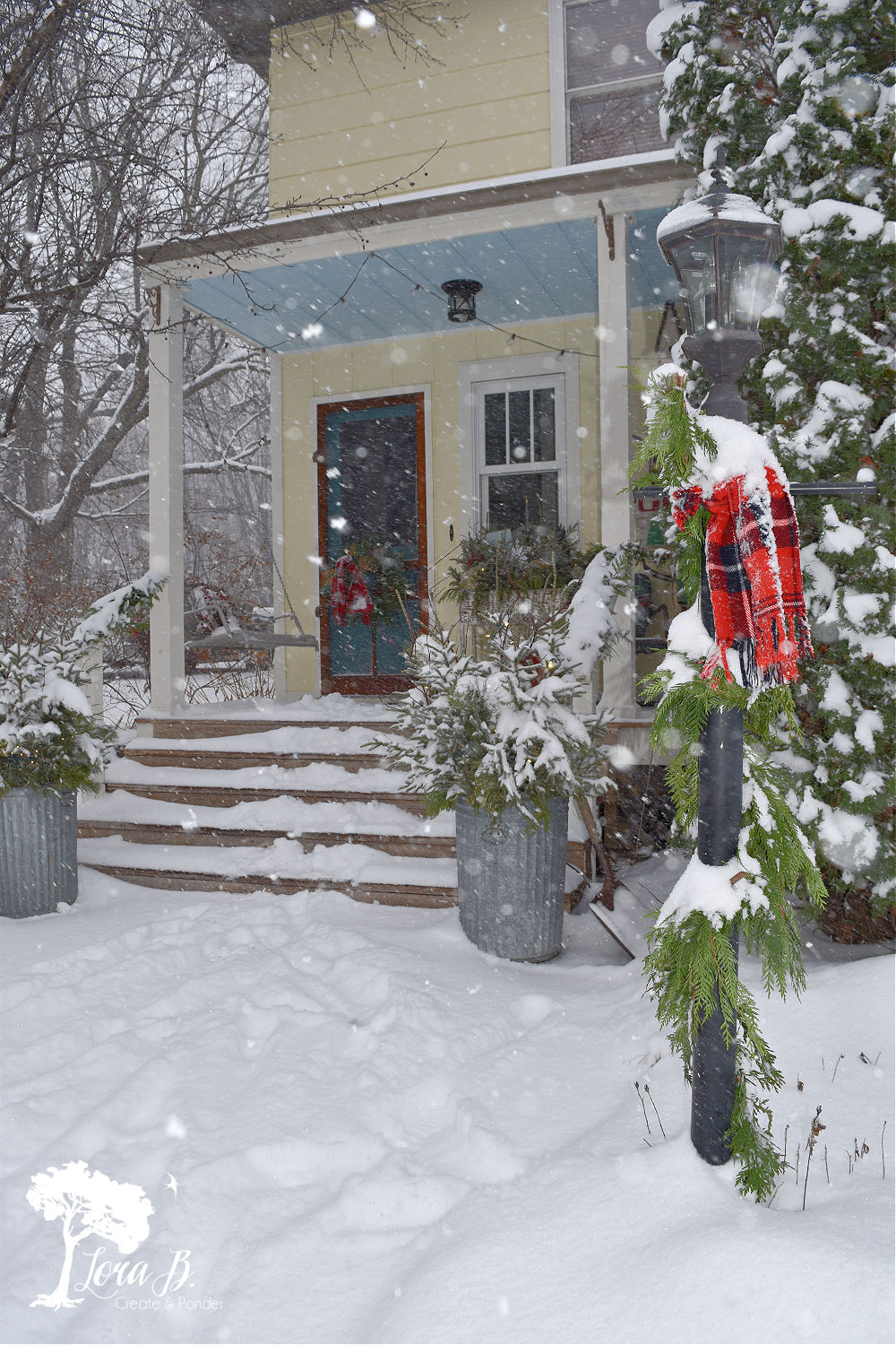 A Christmas Porch with Vintage Junk Style - Lora Bloomquist~Create & Ponder