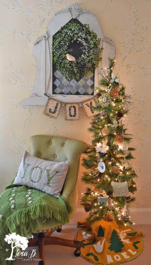 Christmas decorated bedroom with vintage