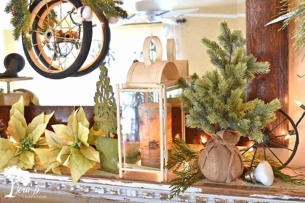 Christmas decorated bedroom with vintage