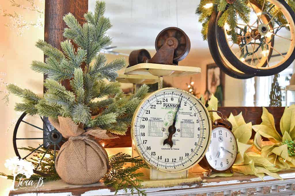 Christmas decorated bedroom with vintage