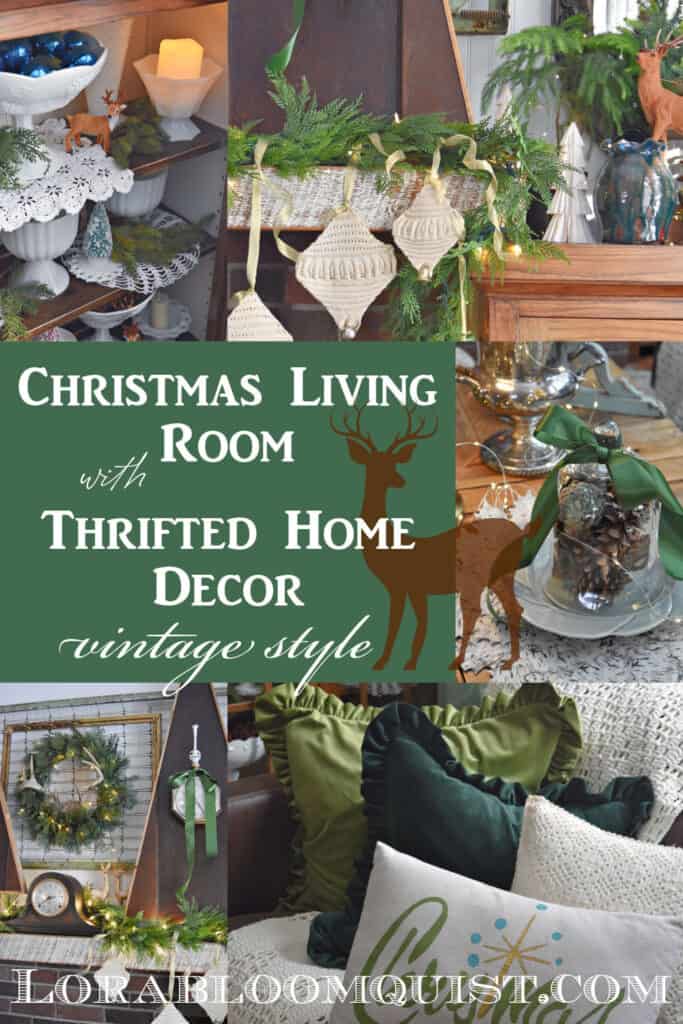 Thrifted Home Decor decorated Christmas Living Room with vintage style pin