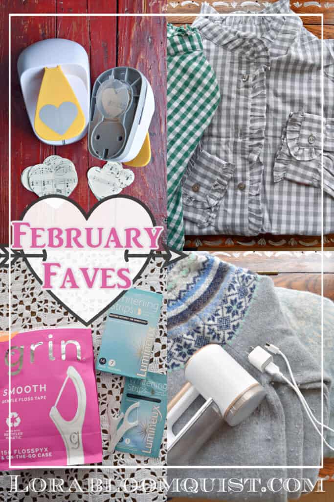 Gingham blouses, sweaters, mouth care and heart paper punches.