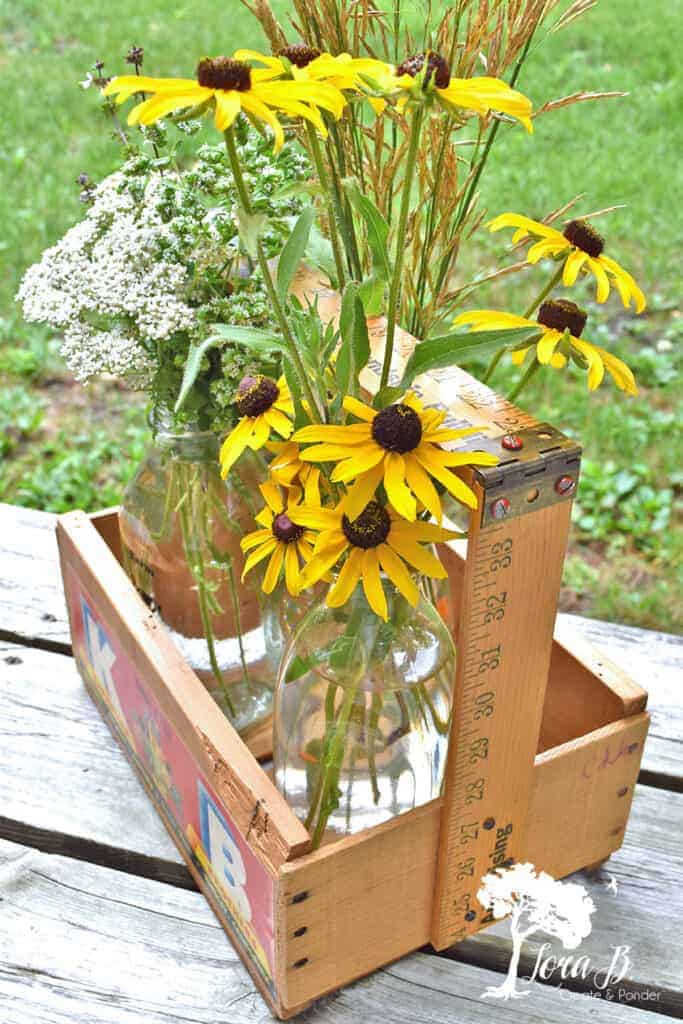 DIY repurposed old wood crate tote caddys.